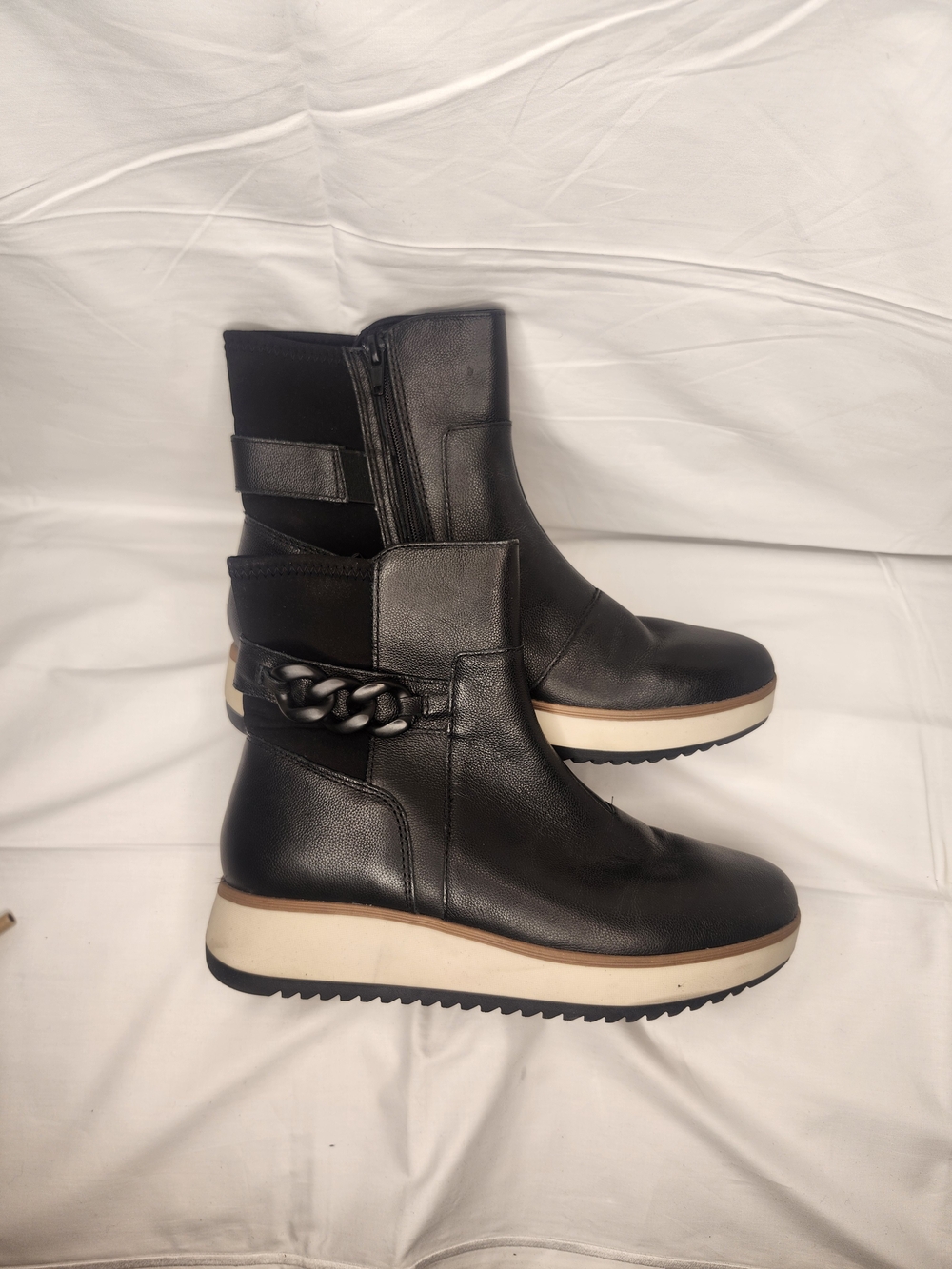 Clarks Black Ankle Boots with Chain Accent and Platform Sole
